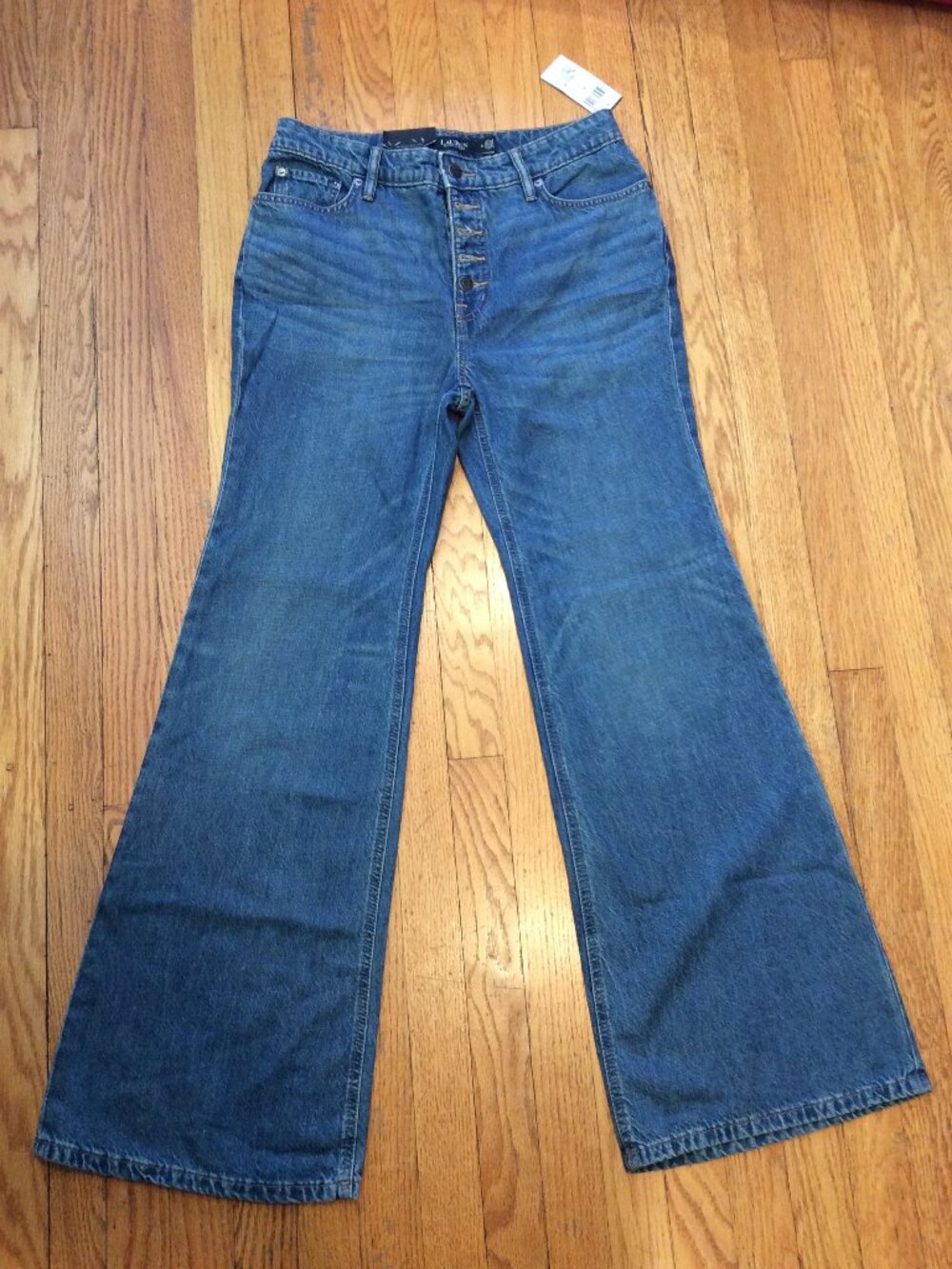 Lauren Ralph Lauren High-Rise Flare Wide Leg Jeans Cropped Blue Denim Statement